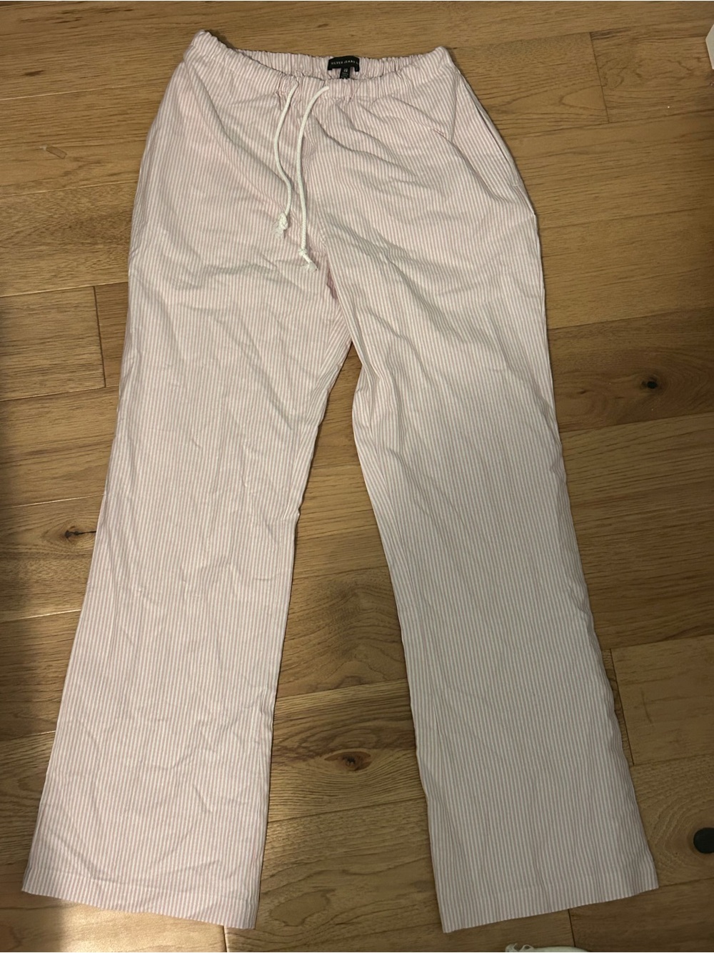 Silver Jeans Light Pink Pinstripe Wide Leg Drawstring Pants